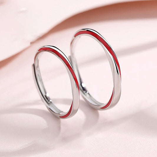 Red Thread Infinity Couple Rings - 925 Sterling Silver Enamel Möbius Matching Set