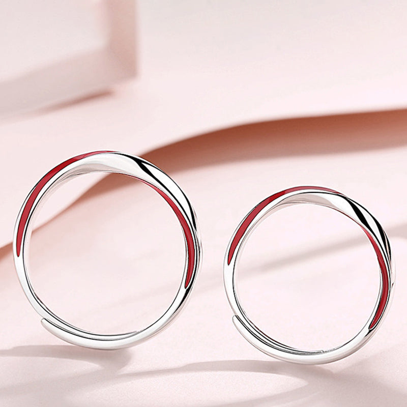 Red Thread Infinity Couple Rings - 925 Sterling Silver Enamel Möbius Matching Set