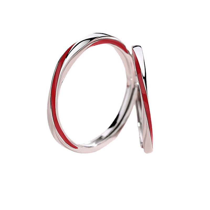 Red Thread Infinity Couple Rings - 925 Sterling Silver Enamel Möbius Matching Set