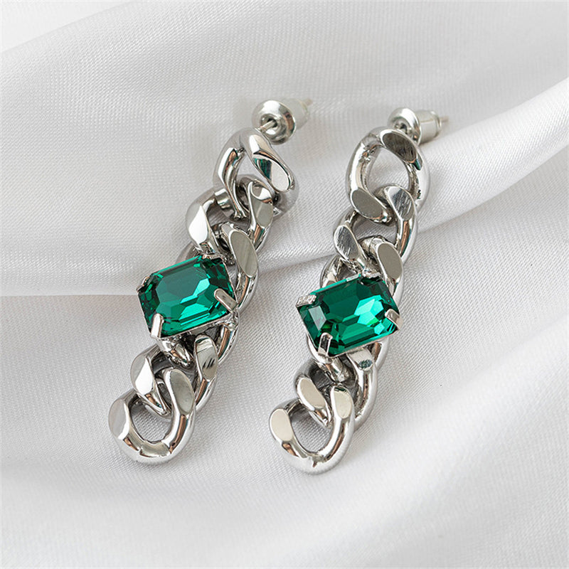 Rhodium Plated Wave and Square Earrings with 925 Silver Posts - Modern Architectural Design