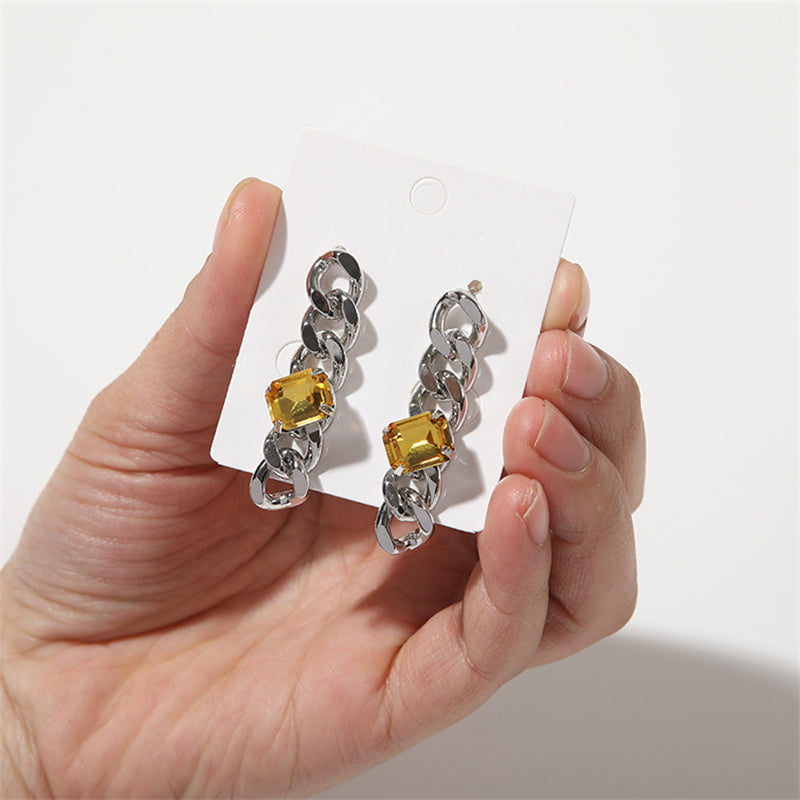 Rhodium Plated Wave and Square Earrings with 925 Silver Posts - Modern Architectural Design