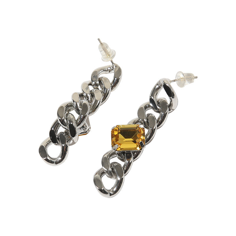 Rhodium Plated Wave and Square Earrings with 925 Silver Posts - Modern Architectural Design