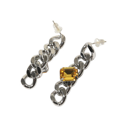 Rhodium Plated Wave and Square Earrings with 925 Silver Posts - Modern Architectural Design