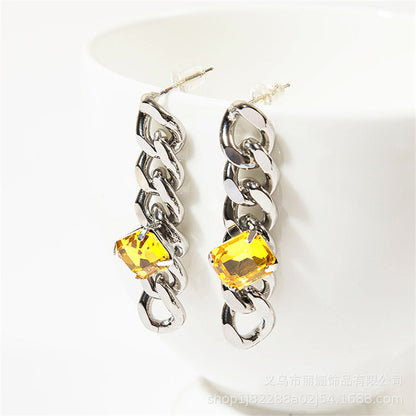 Rhodium Plated Wave and Square Earrings with 925 Silver Posts - Modern Architectural Design