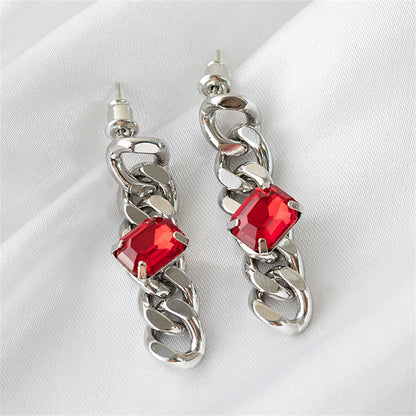 Rhodium Plated Wave and Square Earrings with 925 Silver Posts - Modern Architectural Design
