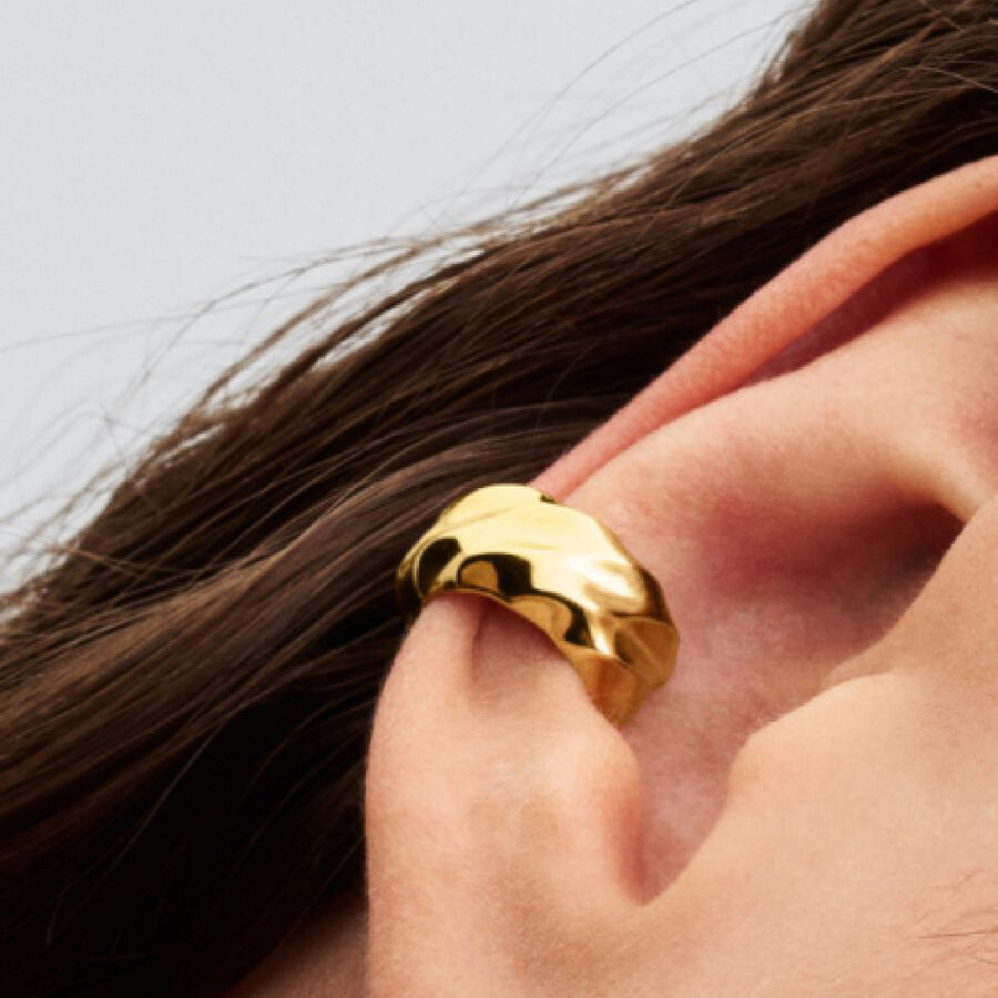 14k Gold Rippled Ear Cuff