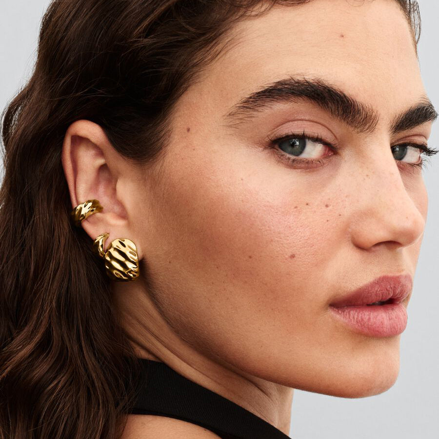 14k Gold Rippled Ear Cuff