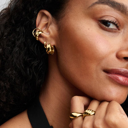 Gold Plated Wavy Hoop Earrings