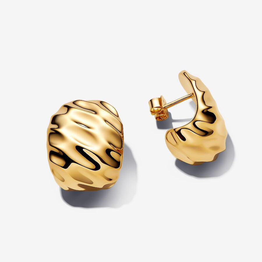 14k Gold Rippled Hoop Earrings