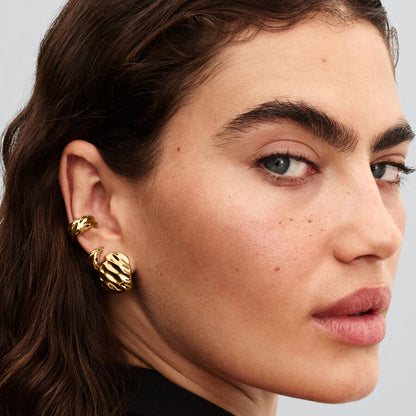 14k Gold Rippled Hoop Earrings