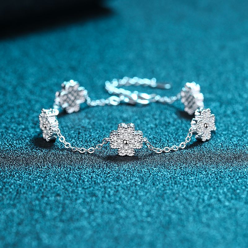 Rococo Style 5-Layer Rhodium Plated Sterling Silver Bracelet with 0.64ct Moissanite - Freesia Floral Design