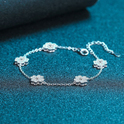 Rococo Style 5-Layer Rhodium Plated Sterling Silver Bracelet with 0.64ct Moissanite - Freesia Floral Design