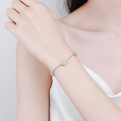Rococo Style 5-Layer Rhodium Plated Sterling Silver Bracelet with 0.64ct Moissanite - Freesia Floral Design