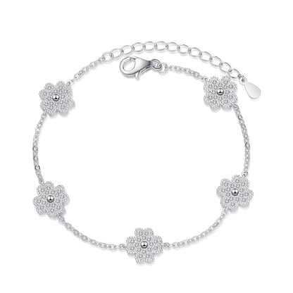 Rococo Style 5-Layer Rhodium Plated Sterling Silver Bracelet with 0.64ct Moissanite - Freesia Floral Design