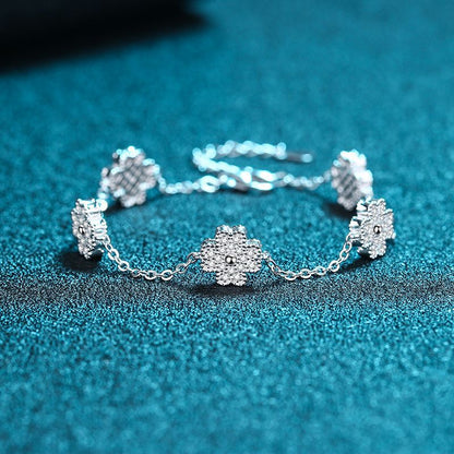 Rococo Style 5-Layer Rhodium Plated Sterling Silver Bracelet with 0.64ct Moissanite - Freesia Floral Design