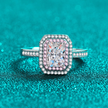 Rose Gold & Platinum Plated Radiant Cut Moissanite Ring - 925 Sterling Silver Geometric Design