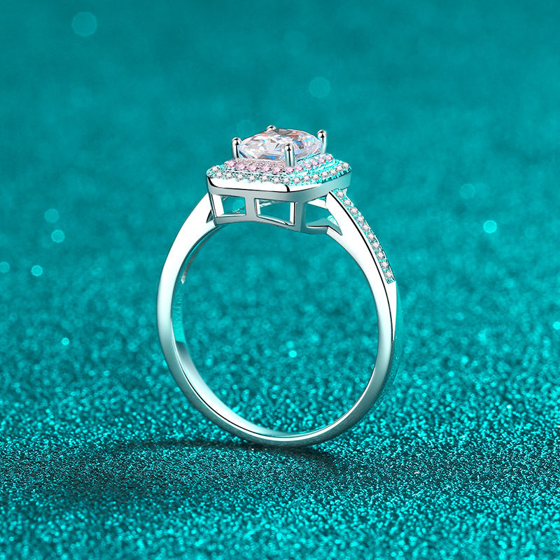 Rose Gold & Platinum Plated Radiant Cut Moissanite Ring - 925 Sterling Silver Geometric Design