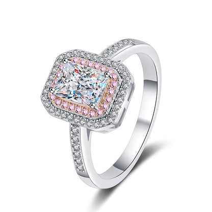 Rose Gold & Platinum Plated Radiant Cut Moissanite Ring - 925 Sterling Silver Geometric Design