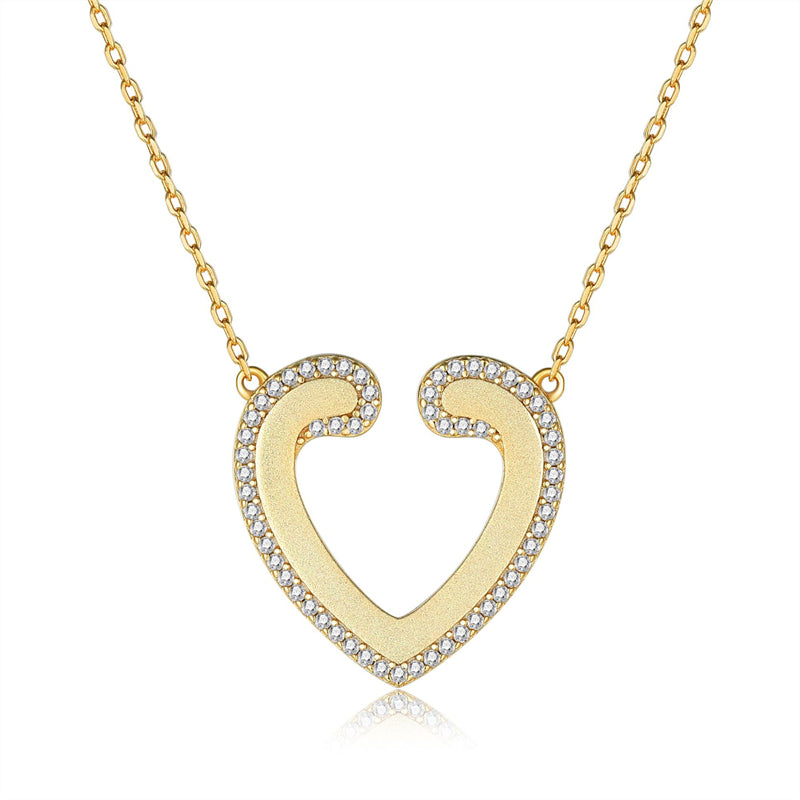 S925 Gold-Plated Sterling Silver Heart Pendant Necklace - Elegant Love Charm with Zirconia Accents