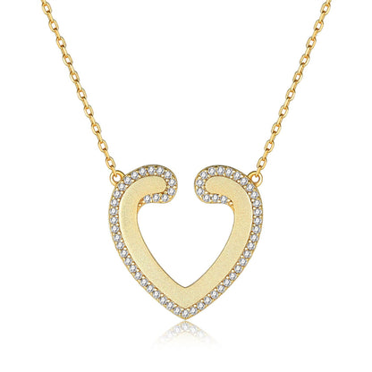 S925 Gold-Plated Sterling Silver Heart Pendant Necklace - Elegant Love Charm with Zirconia Accents