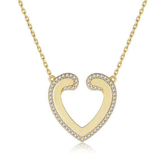 S925 Gold-Plated Sterling Silver Heart Pendant Necklace - Elegant Love Charm with Zirconia Accents