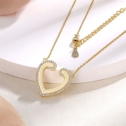 S925 Gold-Plated Sterling Silver Heart Pendant Necklace - Elegant Love Charm with Zirconia Accents