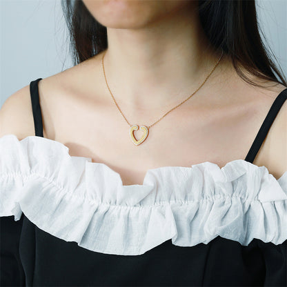 S925 Gold-Plated Sterling Silver Heart Pendant Necklace - Elegant Love Charm with Zirconia Accents