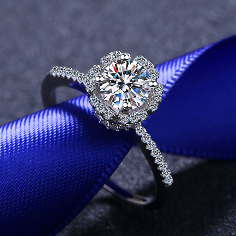 S925 Sterling Silver 0.80ct Moissanite 4-Prong Crown Engagement Ring - Cloud Design Instagram Style Wedding Band