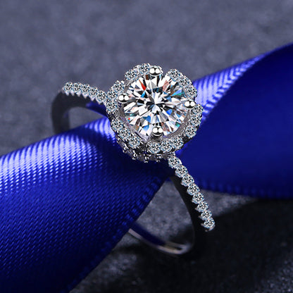 S925 Sterling Silver 0.80ct Moissanite 4-Prong Crown Engagement Ring - Cloud Design Instagram Style Wedding Band