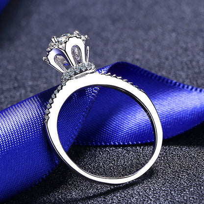 S925 Sterling Silver 0.80ct Moissanite 4-Prong Crown Engagement Ring - Cloud Design Instagram Style Wedding Band