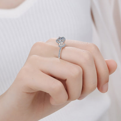 S925 Sterling Silver 0.80ct Moissanite 4-Prong Crown Engagement Ring - Cloud Design Instagram Style Wedding Band
