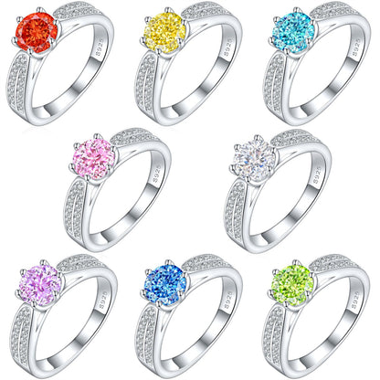 S925 Sterling Silver 1.2ct Ice-Cut Celestial Ring - 7×7mm Colored Gemstone Statement Jewelry