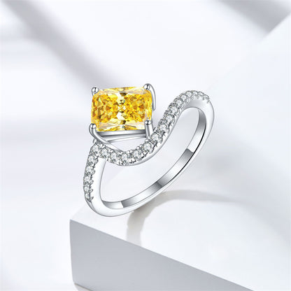 S925 Sterling Silver 1.5ct Flame-Cut Square Zirconia Ring - Luxury Geometric Statement Jewelry for Women