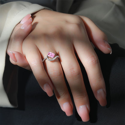 S925 Sterling Silver 1.5ct Flame-Cut Square Zirconia Ring - Luxury Geometric Statement Jewelry for Women