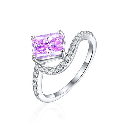 S925 Sterling Silver 1.5ct Flame-Cut Square Zirconia Ring - Luxury Geometric Statement Jewelry for Women