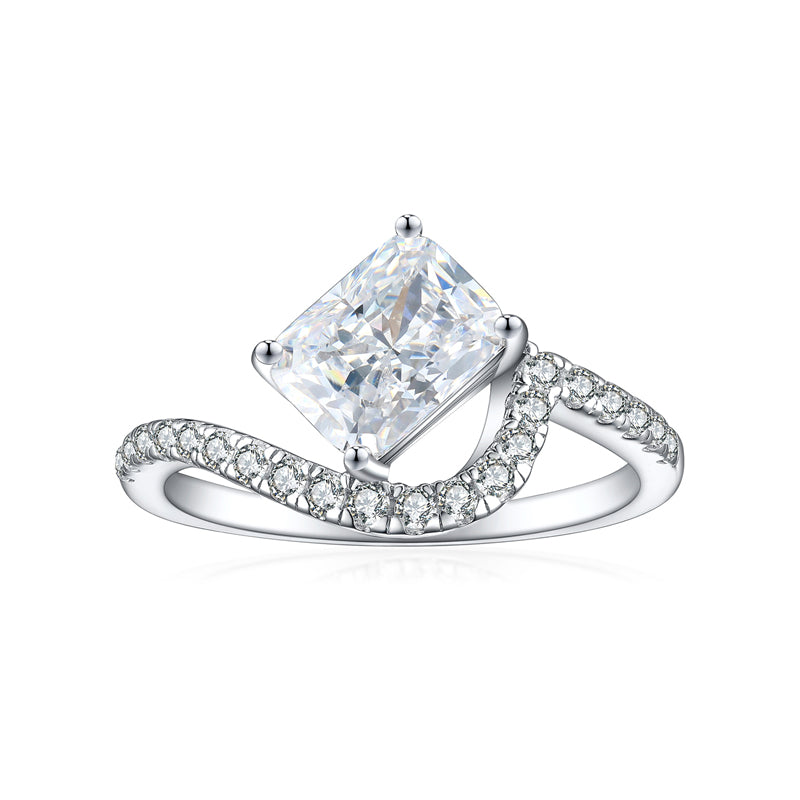 S925 Sterling Silver 1.5ct Flame-Cut Square Zirconia Ring - Luxury Geometric Statement Jewelry for Women
