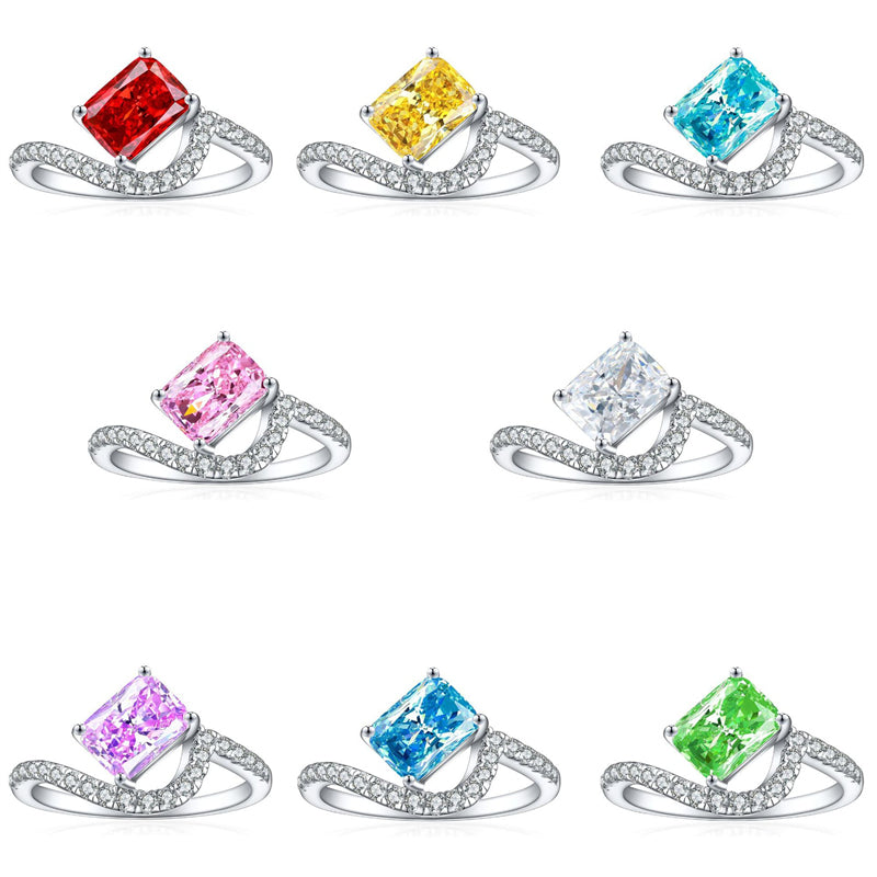 S925 Sterling Silver 1.5ct Flame-Cut Square Zirconia Ring - Luxury Geometric Statement Jewelry for Women