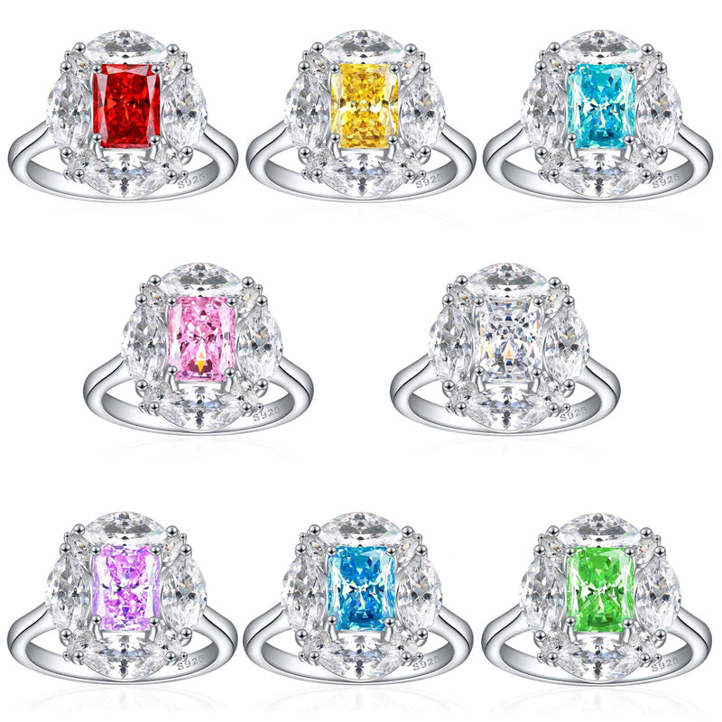 S925 Sterling Silver 1.5ct Square-Cut Wedding Ring - Icy Princess Cut Colored Gemstone Jewelry