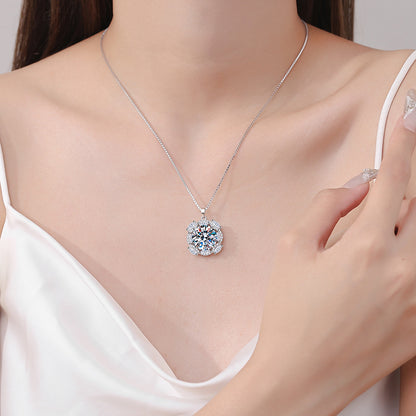 S925 Sterling Silver 10CT Moissanite Pendant Necklace - Luxury Floral Statement Collarbone Chain