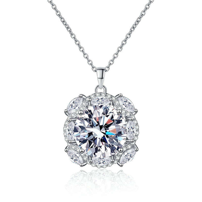 S925 Sterling Silver 10CT Moissanite Pendant Necklace - Luxury Floral Statement Collarbone Chain