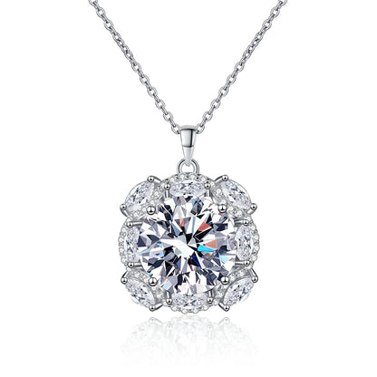 S925 Sterling Silver 10CT Moissanite Pendant Necklace - Luxury Floral Statement Collarbone Chain