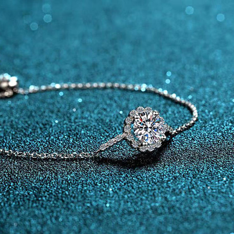 Sporty 5-Layer Rhodium Plated Sterling Silver Bracelet with 1ct Moissanite or 6.5mm Zircon - Cactus & Tree Design