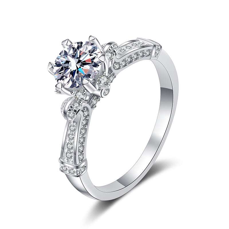 S925 Sterling Silver 1ct Moissanite Bridal Bouquet Six-Prong Petal Ring with Tree Motif