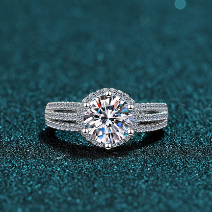 S925 Sterling Silver 2-3ct Moissanite Six-Prong Engagement Ring | Original Fan Design