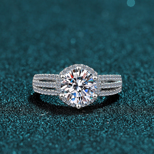 S925 Sterling Silver 2-3ct Moissanite Six-Prong Engagement Ring | Original Fan Design
