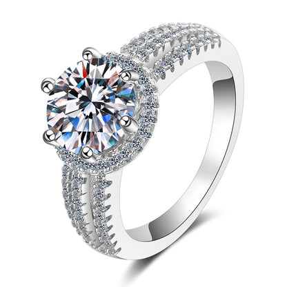 S925 Sterling Silver 2-3ct Moissanite Six-Prong Engagement Ring | Original Fan Design