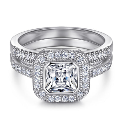 S925 Sterling Silver 2-in-1 Zirconia Ring Set – Stackable Geometric Jewelry