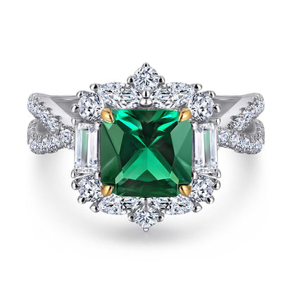 S925 Sterling Silver 2ct Emerald-Cut Ring - Vintage-Inspired Green Zirconia Jewelry