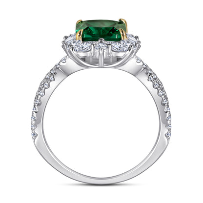S925 Sterling Silver 2ct Emerald-Cut Ring - Vintage-Inspired Green Zirconia Jewelry