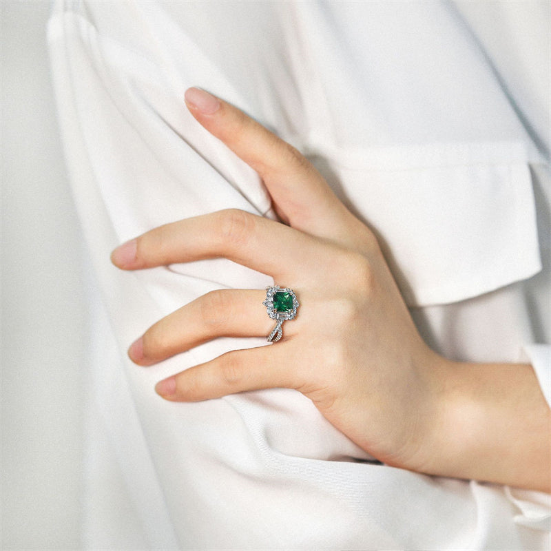 S925 Sterling Silver 2ct Emerald-Cut Ring - Vintage-Inspired Green Zirconia Jewelry